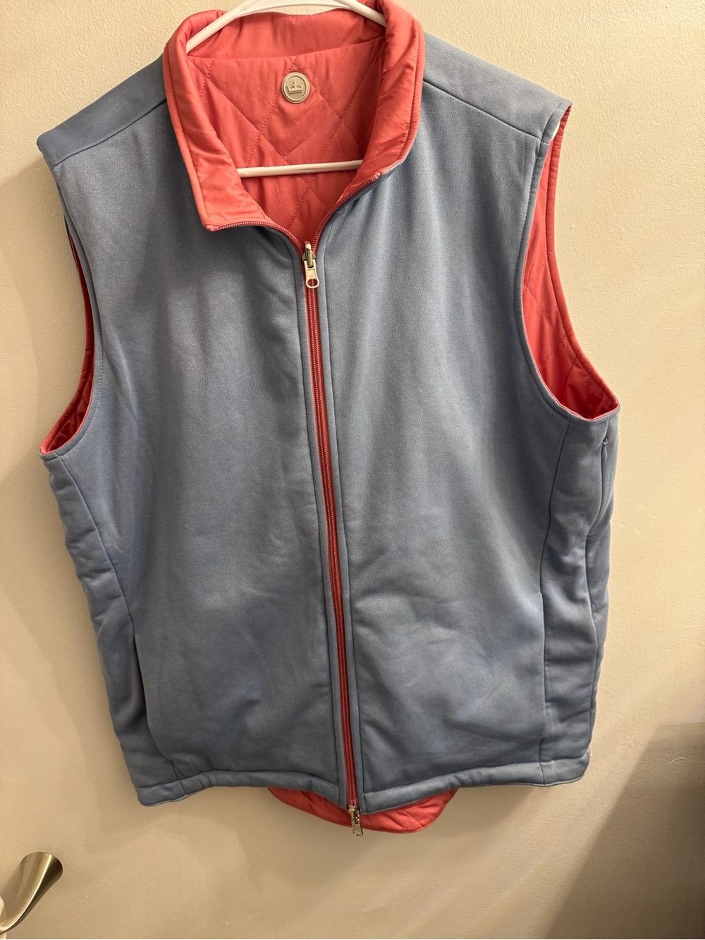 Peter Millar Reversible Light Blue and Coral Quilted Vest
